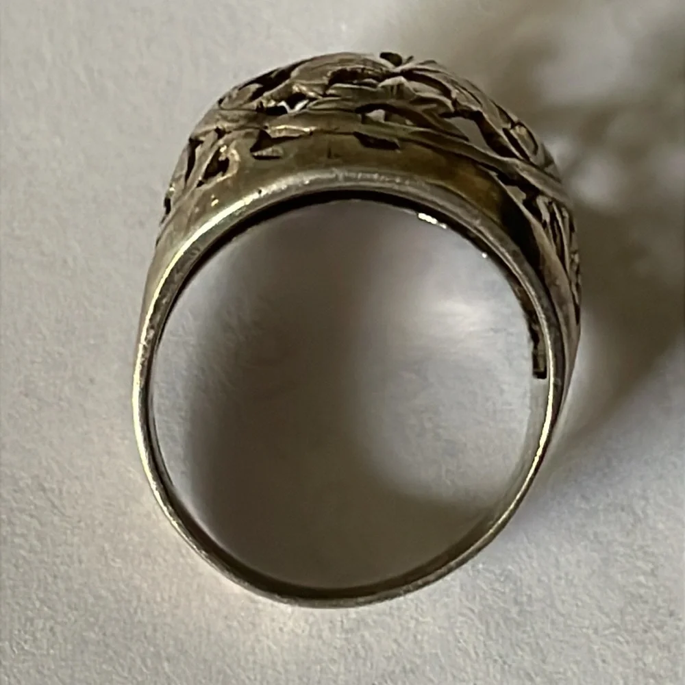 Sterling Silver .925 Filigree floral Dome Ring Vintage - Picture 2 of 10